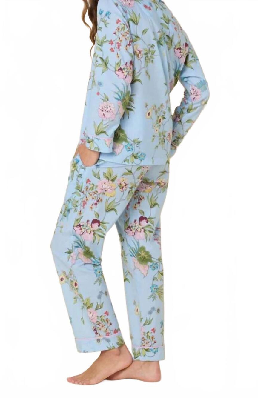 NEW THE CAT'S PAJAMAS perch and bloom long sleeve pajama in light blue - Picture 2 of 2